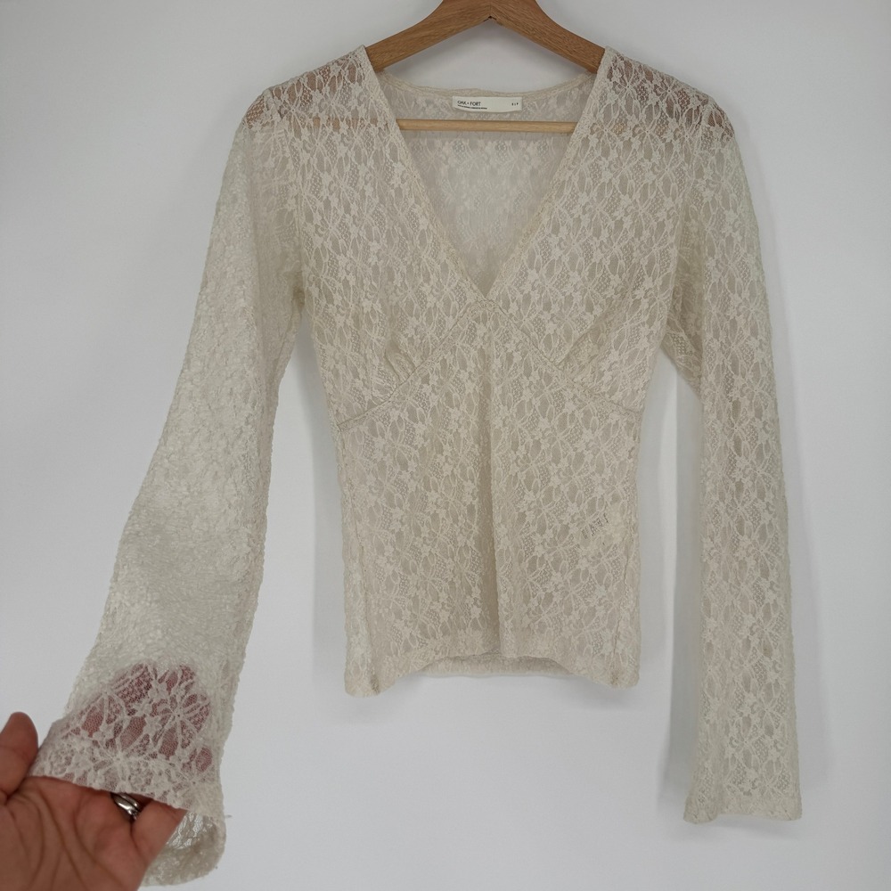 Oak Fort Sheer Lace Long Bell Sleeve Top S Cream Layer Coquette Fairy Balletcore